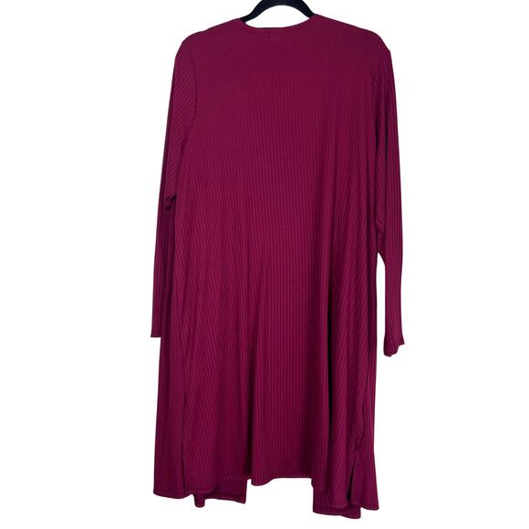 Wilde Burgundy Ribbed Open Front Cardigan Women’s Plus 2X Longline Pockets - Picture 4 of 4